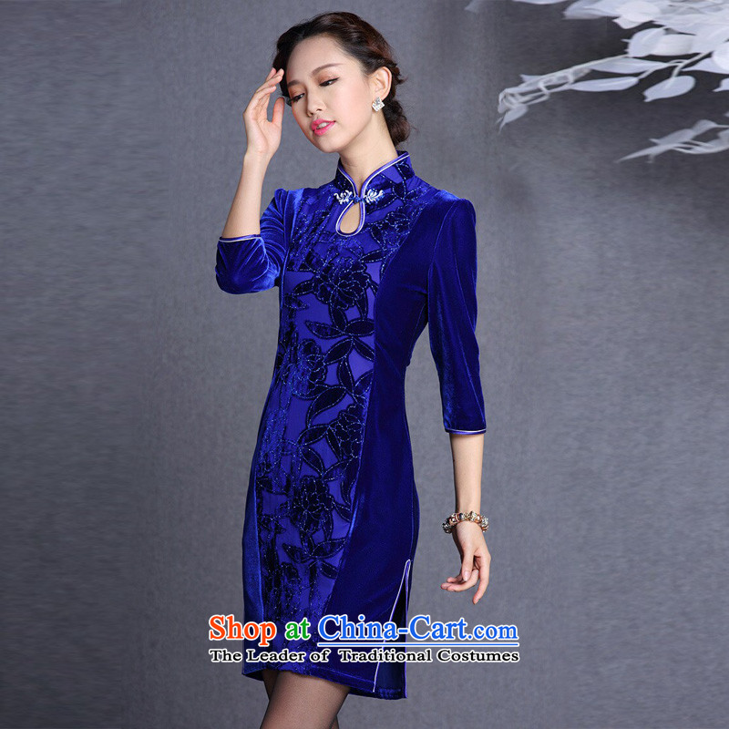 At the end of light and stylish retro velour robes improvements in the stitching short-sleeved qipao XWGQF1309-13  XXL, light at the end of the picture color , , , shopping on the Internet
