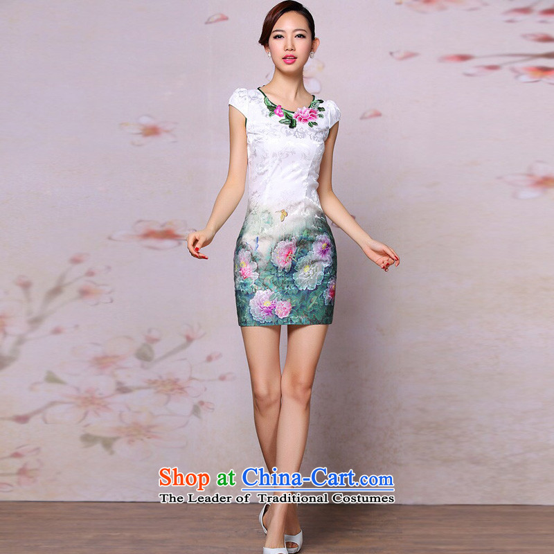 At the end of light and stylish cheongsam dress improved retro embroidered short cheongsam Dress Casual Day-to-day XWGQP201304-19  XXL, color light at the end of the picture , , , shopping on the Internet