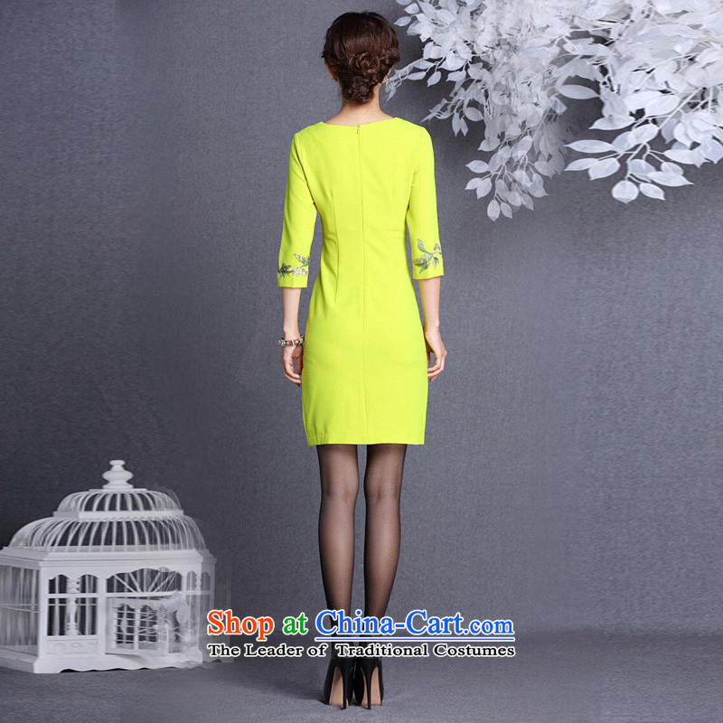 At the end of light and stylish embroidery in improved short-sleeved yellow XL, shallow XWGQF1309-13 qipao end shopping on the Internet has been pressed.