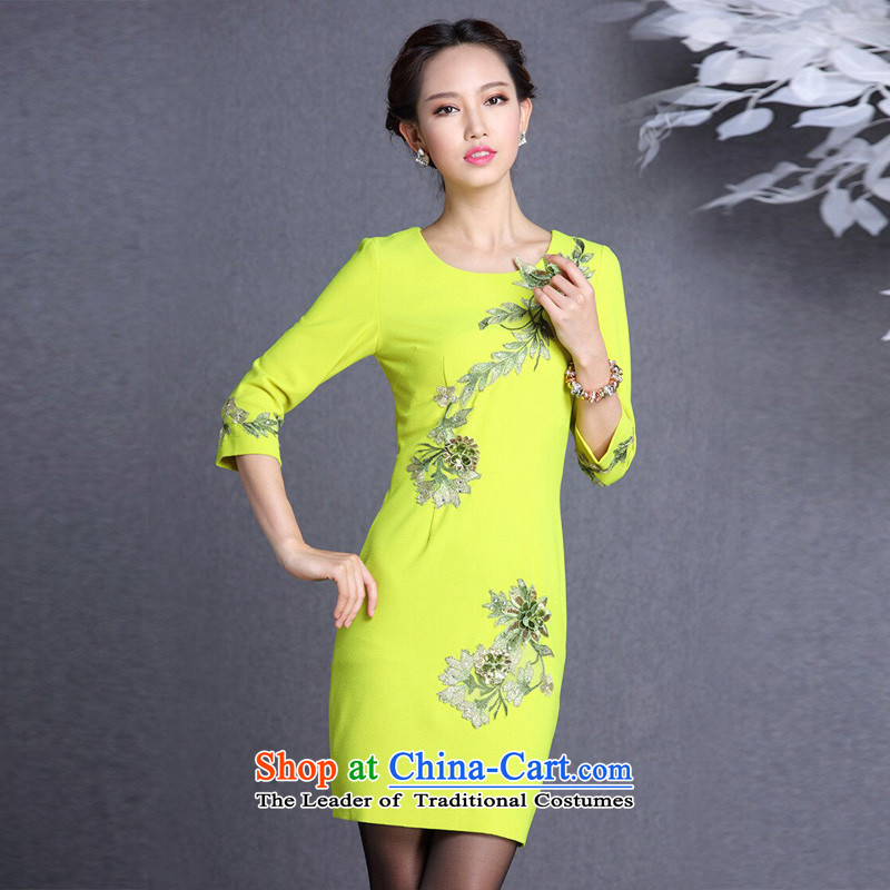 At the end of light and stylish embroidery in improved short-sleeved yellow XL, shallow XWGQF1309-13 qipao end shopping on the Internet has been pressed.