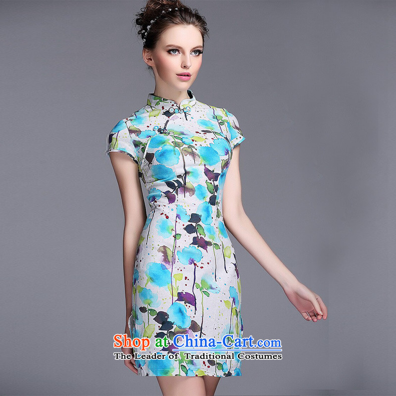 At the end of light cotton ink stamp on the Republic of Korea's low wind short qipao XWGQF140531 picture color light at the end of M , , , shopping on the Internet