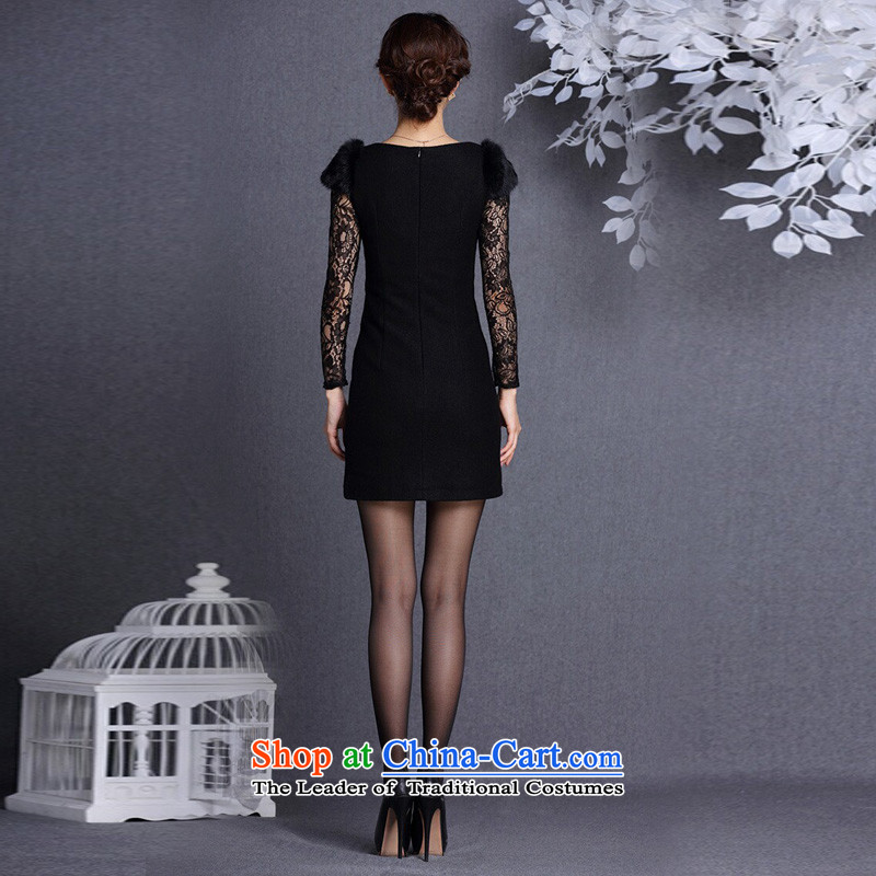 The end of the light of improved stylish Sau San rabbit hair shoulder embroidered short qipao?XWGQF13017 gross??black?XXL