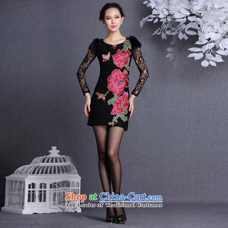 The end of the light of improved stylish Sau San rabbit hair shoulder embroidered short qipao XWGQF13017 gross?  XXL, black light at the end of shopping on the Internet has been pressed.