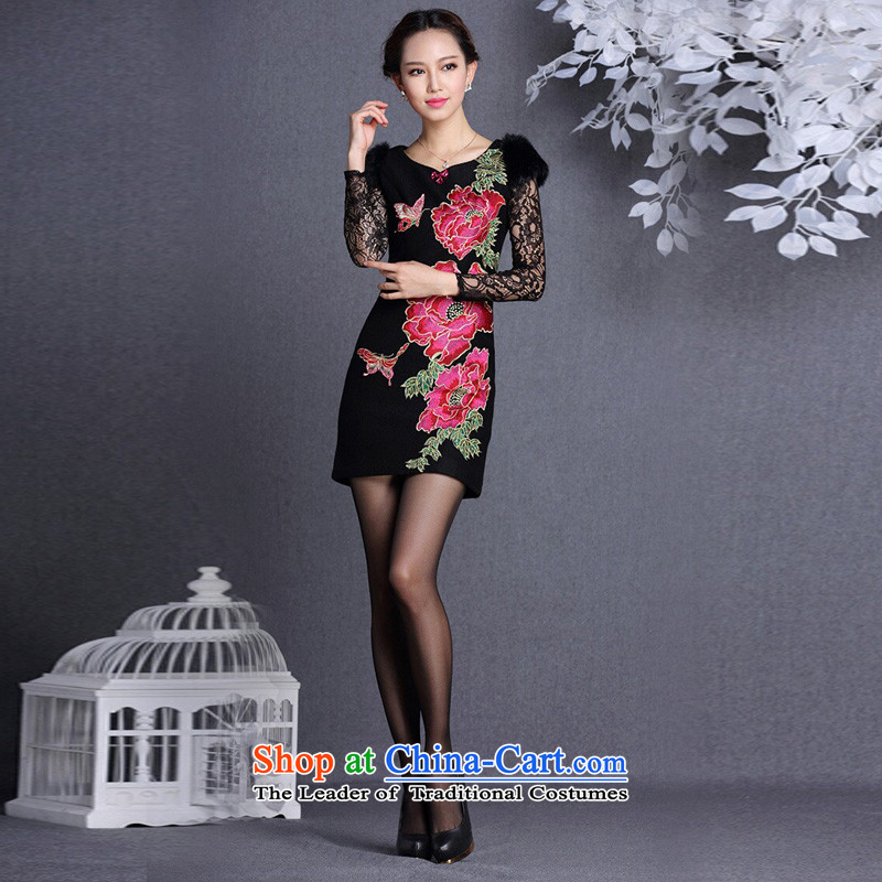 The end of the light of improved stylish Sau San rabbit hair shoulder embroidered short qipao XWGQF13017 gross?  XXL, black light at the end of shopping on the Internet has been pressed.