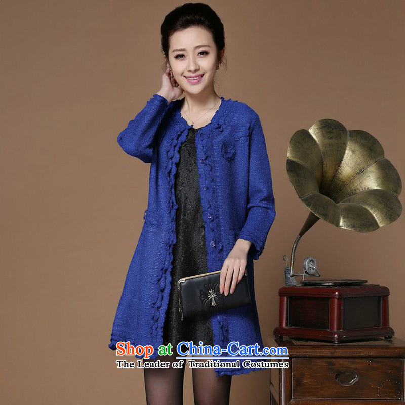 Spring 2015 forest narcissus flowers on the new decor for direct and floral round-neck collar creases in Tang Dynasty older mother jackets female XYY-8338 BLUE?XXL