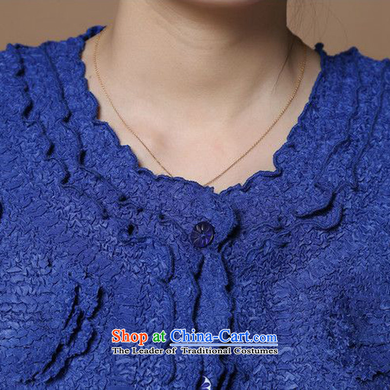 Spring 2015 forest narcissus flowers on the new decor for direct and floral round-neck collar creases in Tang Dynasty older mother jackets female XYY-8338 blue XXL, forest Narcissus (senlinshuixian) , , , shopping on the Internet