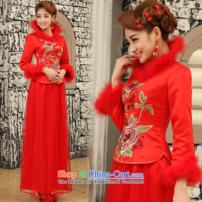 The knot true love wedding dress bows services 2015 new stylish red marriages long long-sleeved warm winter clothing female red qipao cheongsam M Chengjia True Love , , , shopping on the Internet