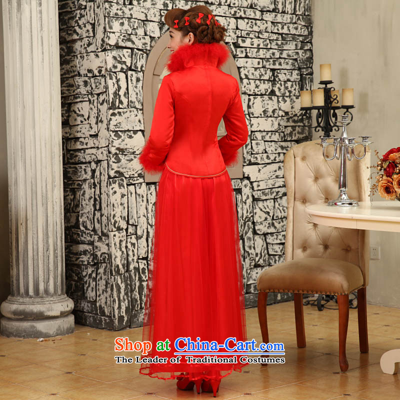 The knot true love wedding dress bows services 2015 new stylish red marriages long long-sleeved warm winter clothing female red qipao cheongsam M Chengjia True Love , , , shopping on the Internet