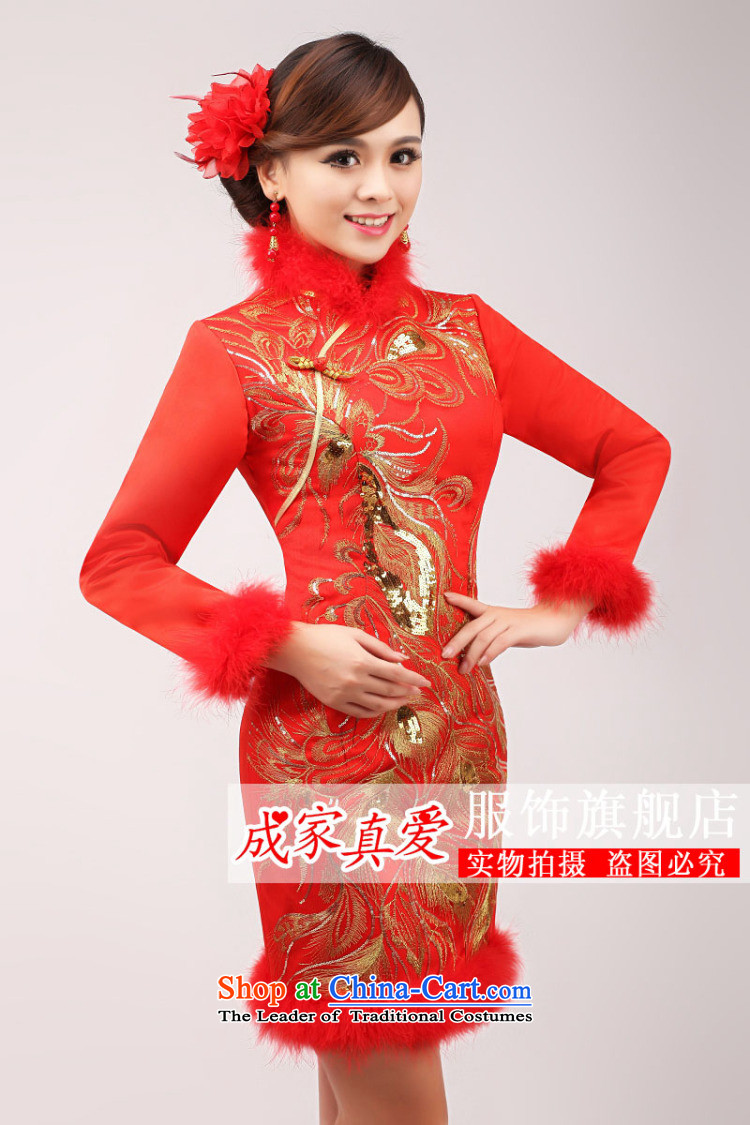 Marriages bows services 2015 winter new stylish improved long-sleeved qipao gown red short of winter clothing female white white hair S picture, prices, brand platters! The elections are supplied in the national character of distribution, so action, buy now enjoy more preferential! As soon as possible.