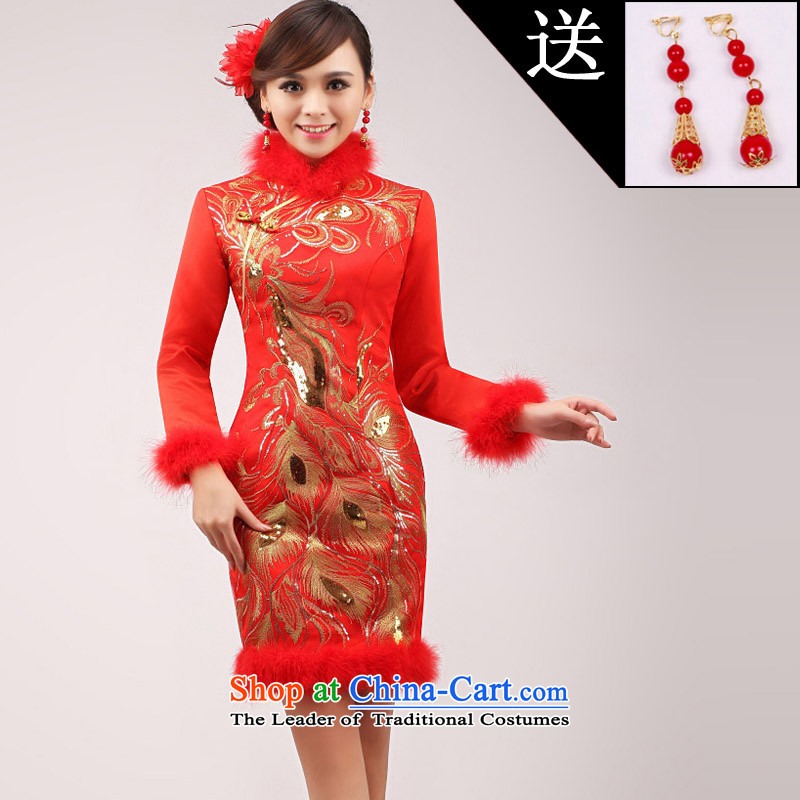 Marriages bows services 2015 winter new stylish improved long-sleeved qipao gown red short of winter clothing female white white hair , Chengjia True Love , , , shopping on the Internet