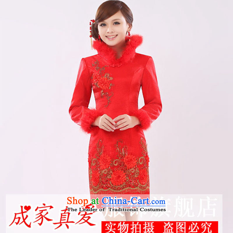 The knot true love bride bows services 2015 new red long long-sleeved wedding dress stylish improved qipao video thin red S, married a woman Winter Love , , , shopping on the Internet