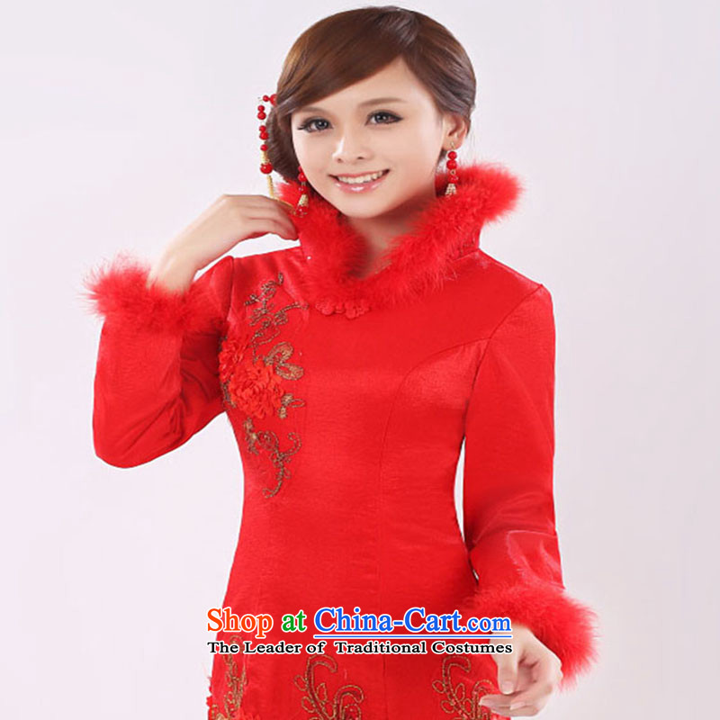 The knot true love bride bows services 2015 new red long long-sleeved wedding dress stylish improved qipao video thin red S, married a woman Winter Love , , , shopping on the Internet