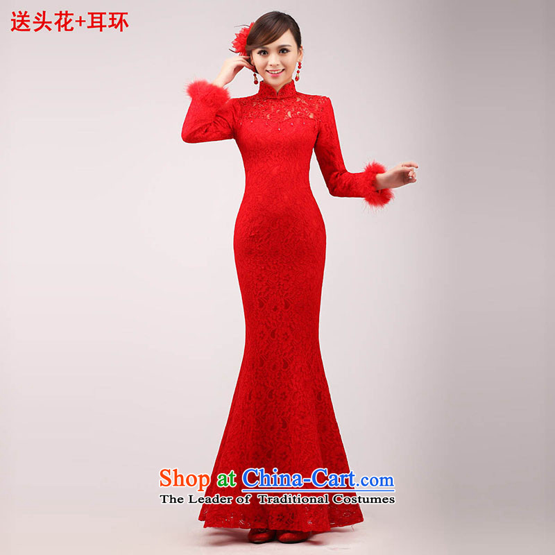 The knot true love bride bows services 2015 new stylish red wedding dress, the length of the improvement of Chinese qipao winter RED M, Crowsfoot Chengjia True Love , , , shopping on the Internet