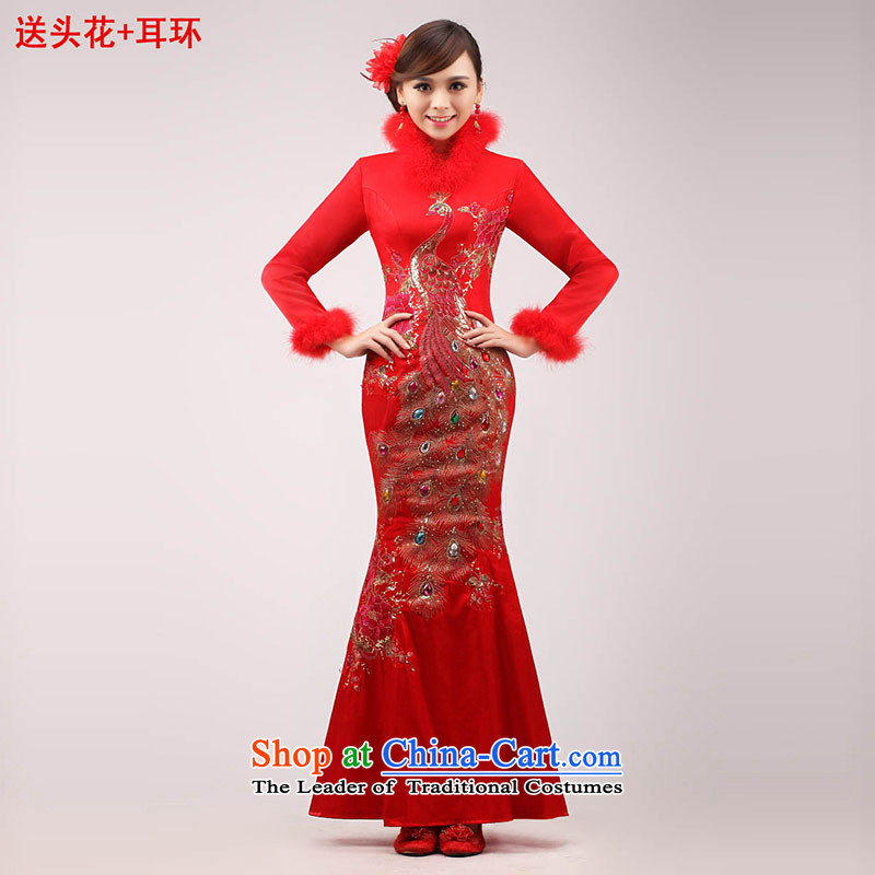 Marriages bows services 2015 new stylish red long gown Chinese qipao winter clothing girls improved red XL, Chengjia True Love , , , shopping on the Internet