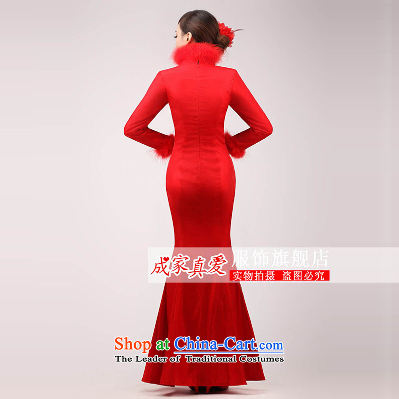 Marriages bows services 2015 new stylish red long gown Chinese qipao winter clothing girls improved red XL, Chengjia True Love , , , shopping on the Internet