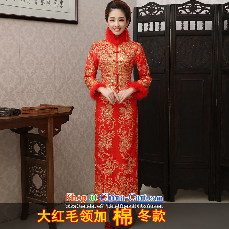 The knot true love bows to the bride of Chinese New Year 2015 wedding dress long-serving long-sleeved qipao Longfeng Wo Use Winter load red winter_ for gross?S