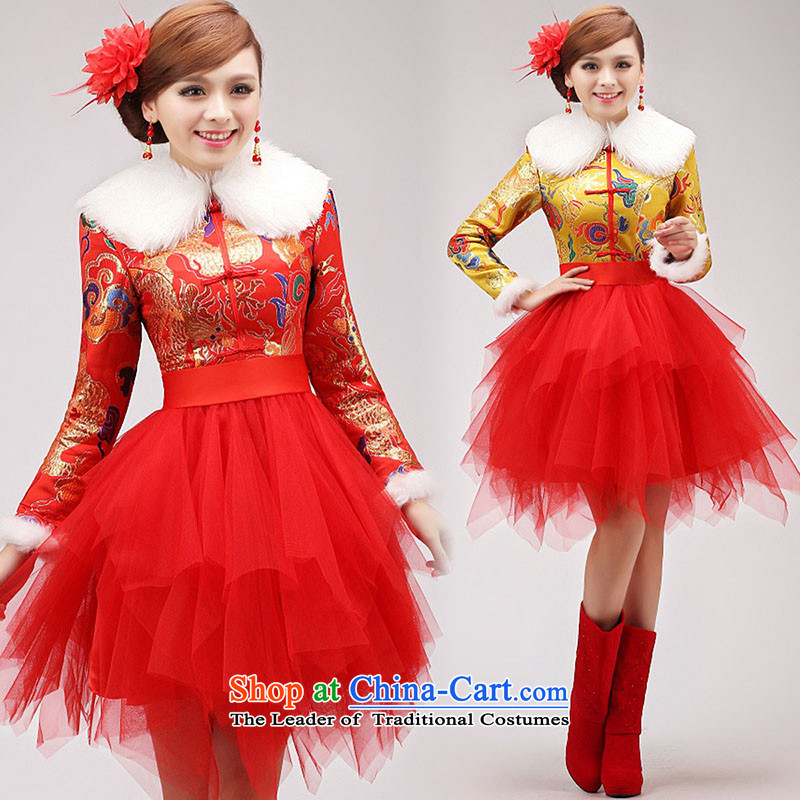 Marriages bows services 2014 new cheongsam dress short of long-sleeved red large graphics thin qipao Winter Female Red , L Chengjia True Love , , , shopping on the Internet