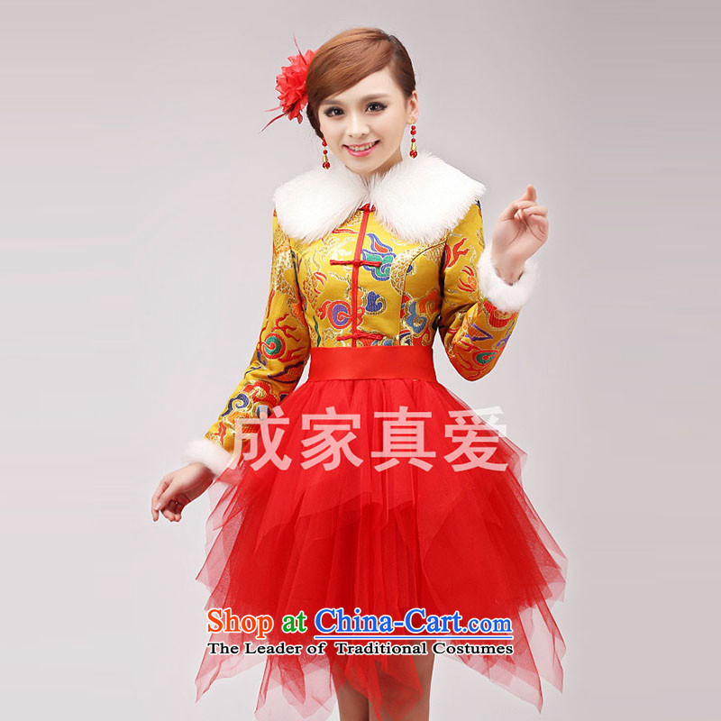 Marriages bows services 2014 new cheongsam dress short of long-sleeved red large graphics thin qipao Winter Female Red , L Chengjia True Love , , , shopping on the Internet