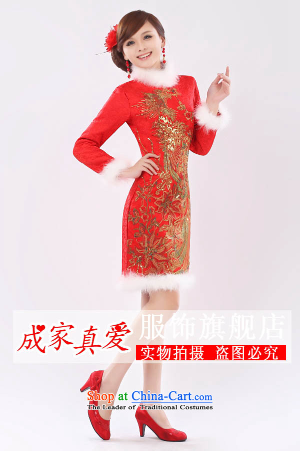 The knot true love marriages bows services 2014 New Stylish retro long-sleeved short high-waist cheongsam dress for winter pregnant female red S picture, prices, brand platters! The elections are supplied in the national character of distribution, so action, buy now enjoy more preferential! As soon as possible.