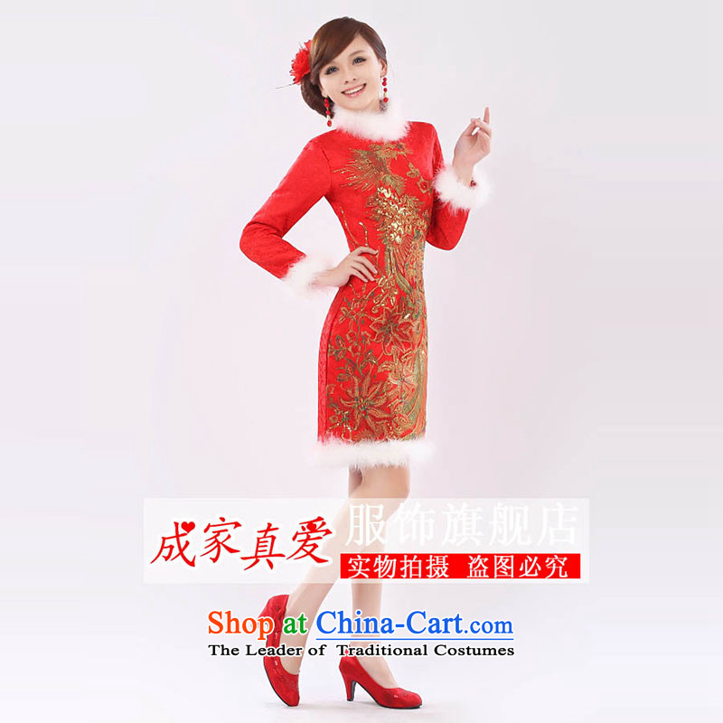 The knot true love marriages bows services 2014 New Stylish retro long-sleeved short high-waist cheongsam dress for winter pregnant women , married a red True Love , , , shopping on the Internet