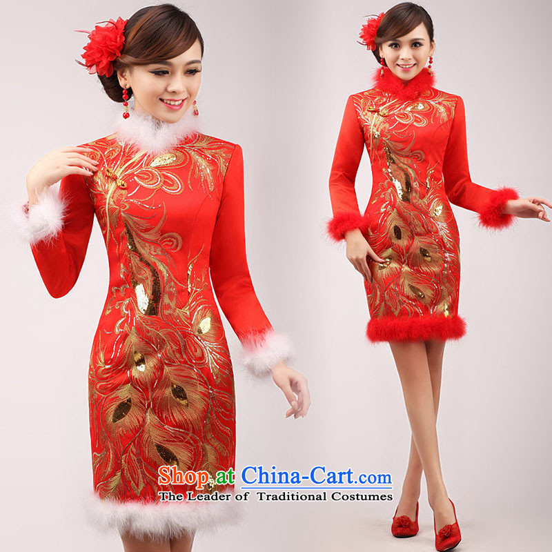 The knot true love marriages bows services 2015 winter new stylish improved long-sleeved qipao gown red short of winter clothing female red , L Chengjia True Love , , , shopping on the Internet