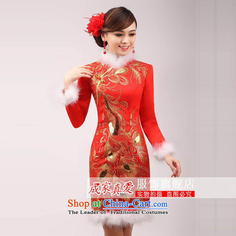 The knot true love marriages bows services 2015 winter new stylish improved long-sleeved qipao gown red short of winter clothing female red , L Chengjia True Love , , , shopping on the Internet
