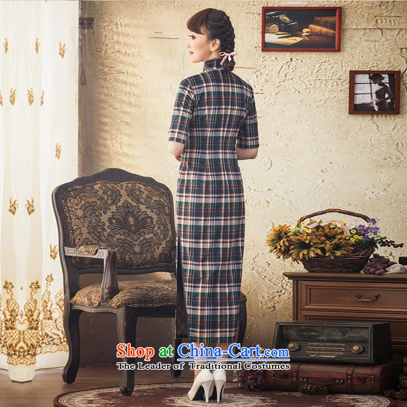 A Pinwheel Without Wind flow following Long Yat) cuff retro qipao Fall/Winter Collections daily cheongsam dress improved new stylish blue 2XL, Yat Lady , , , shopping on the Internet
