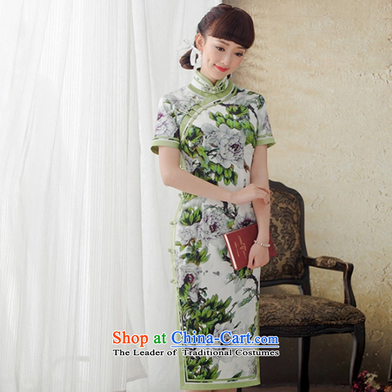 A Pinwheel Without Wind green-ri in silk cheongsam dress new long winter clothing improved herbs extract republic of korea qipao retro green XL, Yat Lady , , , shopping on the Internet