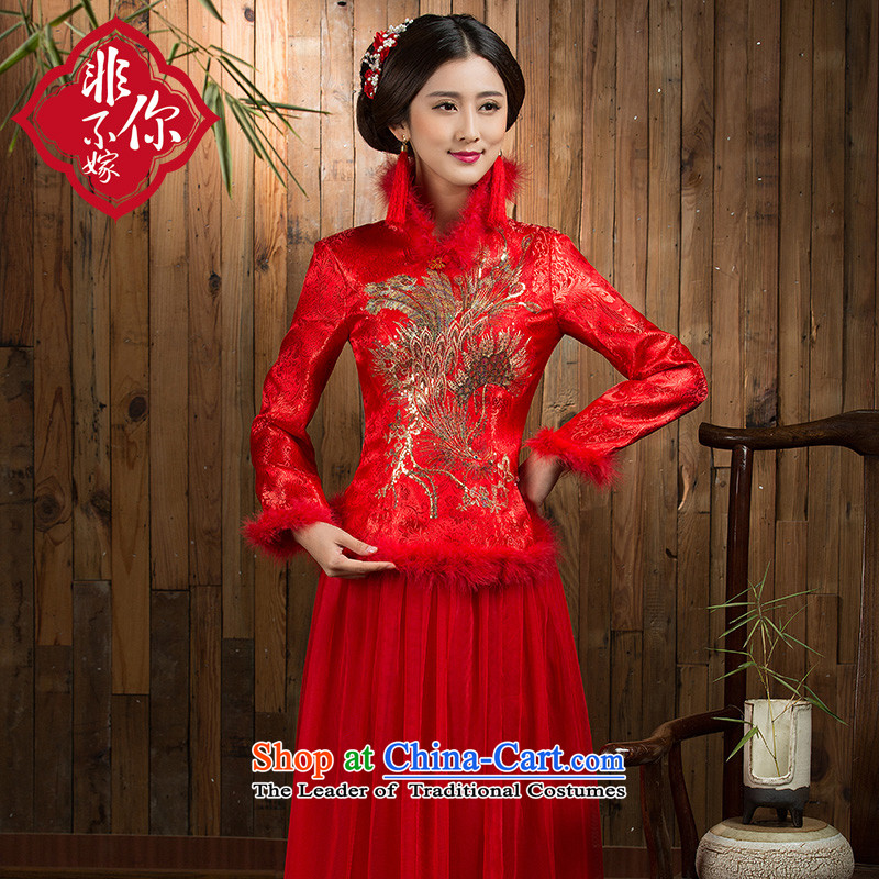 Non-you do not marry 2015 autumn and winter qipao retro wedding brides marriage bows to red dress long winter RED M Non-you do not marry shopping on the Internet has been pressed.
