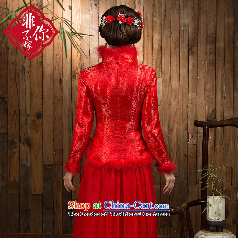 Non-you do not marry 2015 autumn and winter qipao retro wedding brides marriage bows to red dress long winter RED M Non-you do not marry shopping on the Internet has been pressed.