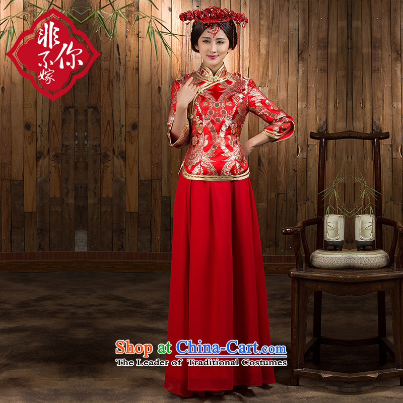 Non-you do not marry 2015 autumn and winter) married women cheongsam dress cotton long large retro bows to red you do not marry non-s, shopping on the Internet has been pressed.
