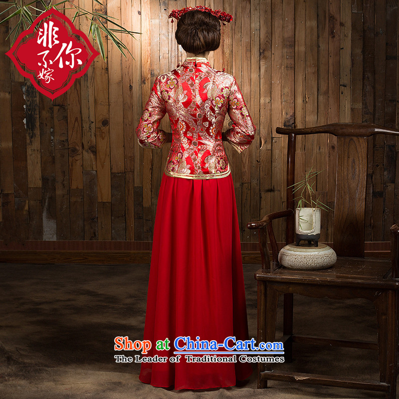 Non-you do not marry 2015 autumn and winter) married women cheongsam dress cotton long large retro bows to red you do not marry non-s, shopping on the Internet has been pressed.