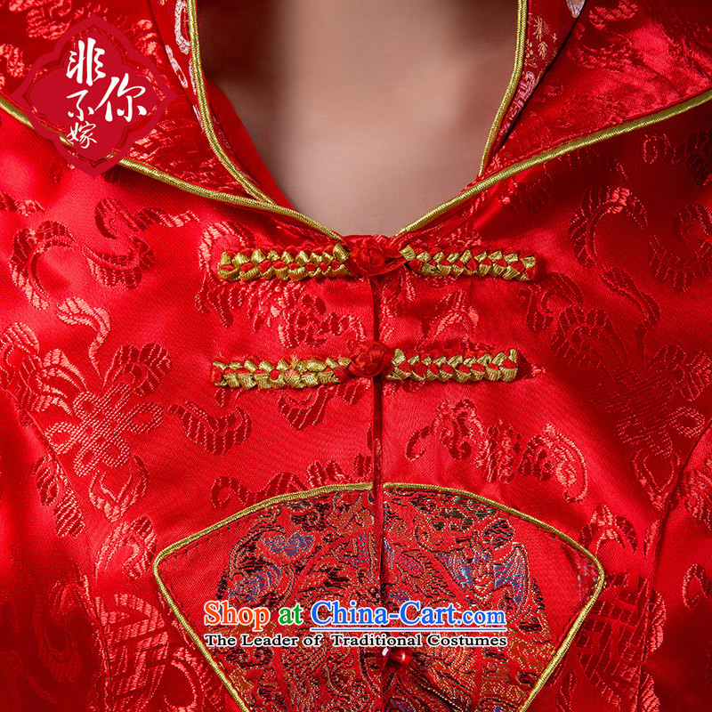You do not marry non-boxed long-sleeved brides fall qipao marriage autumn and winter clothing improved Chinese long bows stylish wedding dress red short-sleeved 4XL, non-you do not marry shopping on the Internet has been pressed.