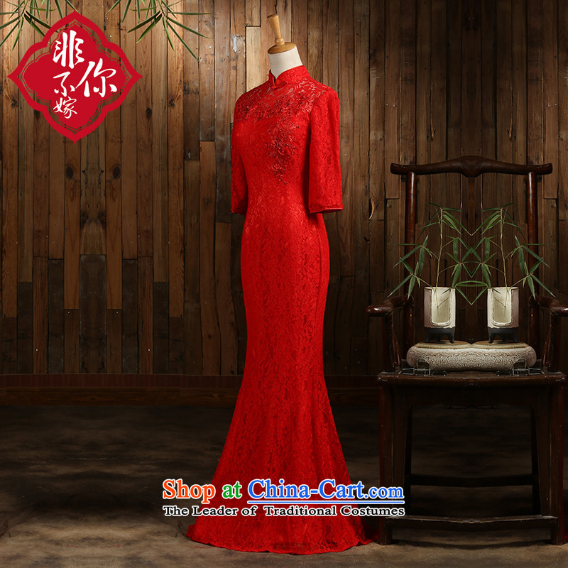 Non-you do not marry wedding dress bride bows Services New 2015 Autumn cheongsam with retro improved long crowsfoot cheongsam red XL, non-you do not marry shopping on the Internet has been pressed.