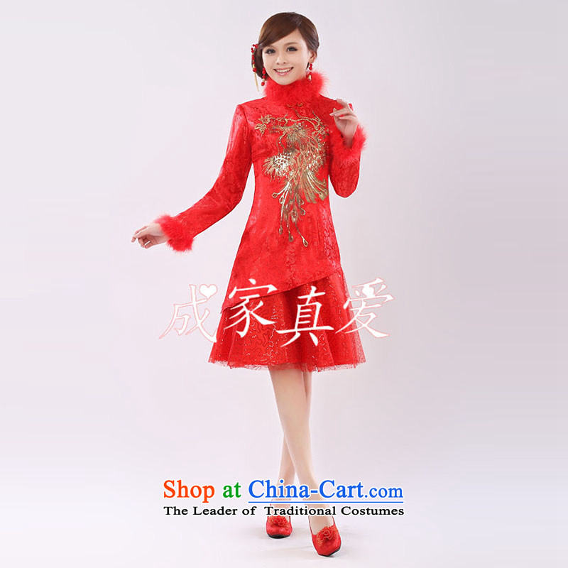 The knot true love marriages bows services 2015 new dress short, long-sleeved red qipao retro red qipao Winter Female Red M Chengjia True Love , , , shopping on the Internet