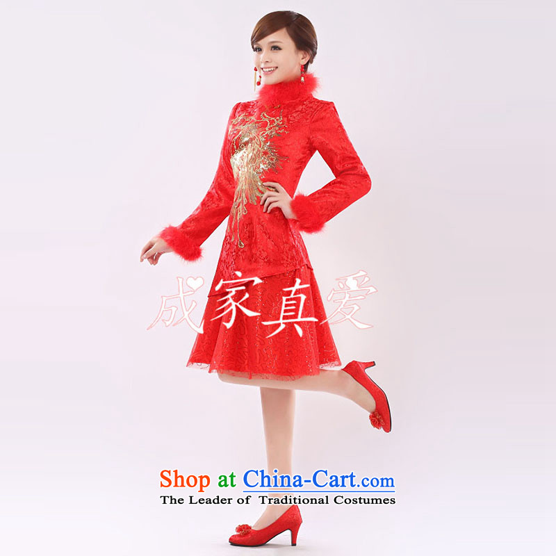 The knot true love marriages bows services 2015 new dress short, long-sleeved red qipao retro red qipao Winter Female Red M Chengjia True Love , , , shopping on the Internet