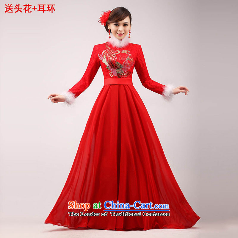 The knot true love marriages bows services 2015 new cheongsam red clip cotton long long-sleeved qipao Chinese improved Winter Female Red Hair for S Chengjia True Love , , , shopping on the Internet