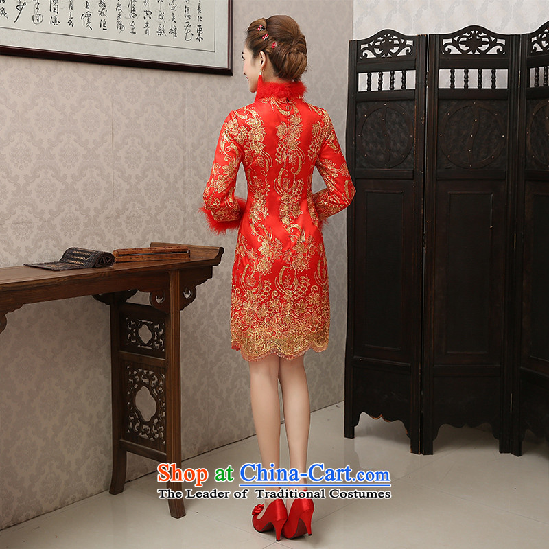 The bride stylish bows services 2015 new red qipao short, long-sleeved retro improved marriage evening dress for winter red bows service S Chengjia True Love , , , shopping on the Internet
