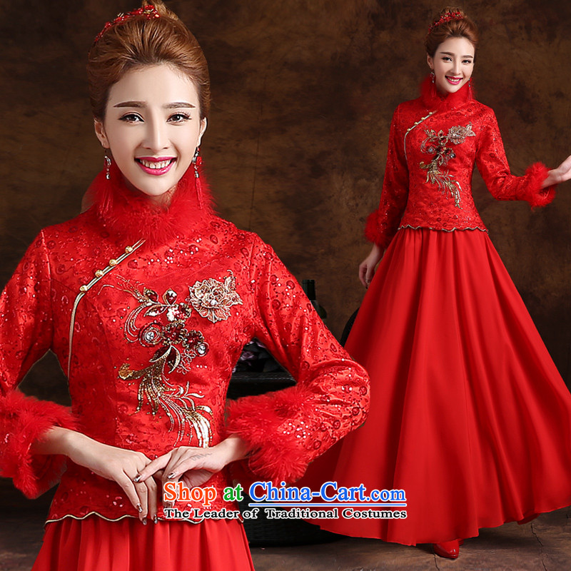 The knot true love winter clothing Bridal Fashion 2015 followed the new Red Dress long-sleeved Chinese qipao marriage for winter jackets long red M Chengjia True Love , , , shopping on the Internet