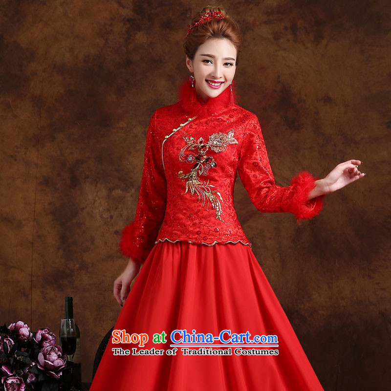The knot true love winter clothing Bridal Fashion 2015 followed the new Red Dress long-sleeved Chinese qipao marriage for winter jackets long red M Chengjia True Love , , , shopping on the Internet