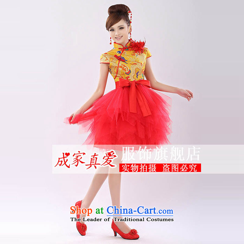 The knot true love marriages bows services 2015 new dragon robe improved chinese red color modern short of Qipao Winter Female Yellow , L Chengjia True Love , , , shopping on the Internet