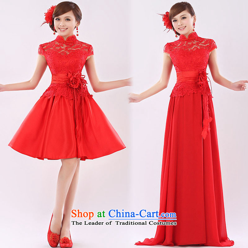 The knot true love marriages bows services 2015 new long wedding dresses retro red qipao larger video thin Winter Female short, Red?M
