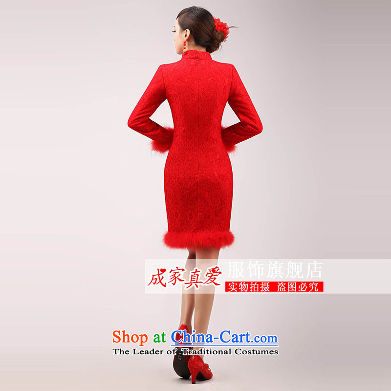 The knot true love marriages bows services 2015 New Red Dress Short, Long-sleeved stylish large qipao video thin Winter Female Red) , L Chengjia True Love , , , shopping on the Internet