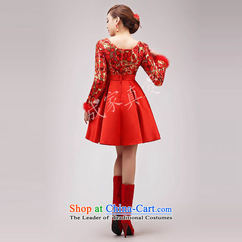 The knot true love marriages bows services 2015 new wedding dresses, short long-sleeved red Top Loin of qipao pregnant women for winter RED M Chengjia True Love , , , shopping on the Internet