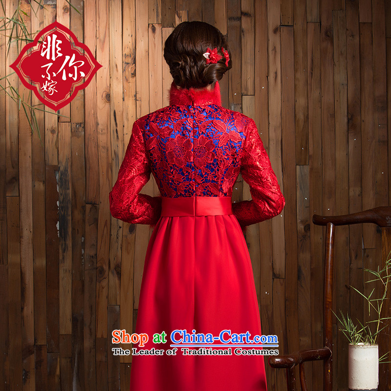 Non-you do not marry 2015 autumn and winter bride qipao marriage red bows services bride clamp cotton long skirt long-sleeved red XL, non-you do not marry shopping on the Internet has been pressed.