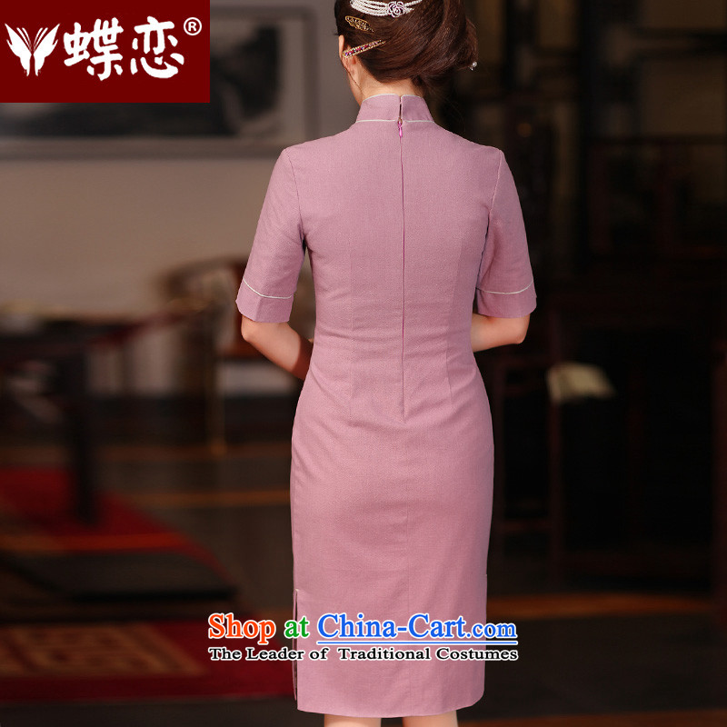 Butterfly Lovers 2015 Autumn New) retro long cotton linen cheongsam dress stylish improvement cuff 51217 qipao purple S daily Butterfly Lovers , , , shopping on the Internet