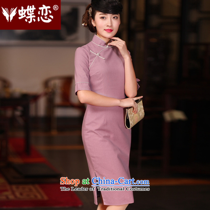 Butterfly Lovers 2015 Autumn New) retro long cotton linen cheongsam dress stylish improvement cuff 51217 qipao purple S daily Butterfly Lovers , , , shopping on the Internet