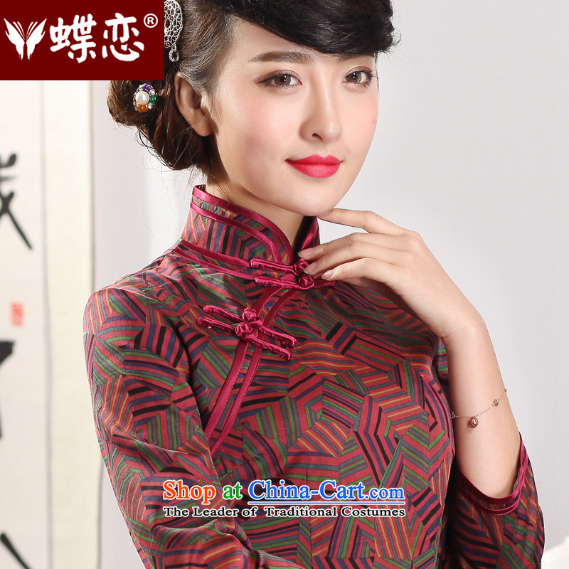 The Butterfly Lovers in the autumn of 2015, replacing the new improved Silk Cheongsam Fashionable dresses retro-YUN LONG SLEEVES cheongsam 51225 M Butterfly Lovers , , , geometry shopping on the Internet