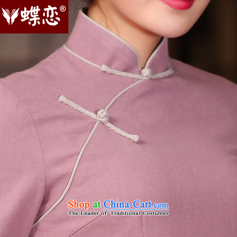 The Butterfly Lovers autumn 2015 new stylish improvement cuff daily qipao suits retro long cotton linen dress qipao 51217 Purple  Butterfly Lovers , , , L, online shopping