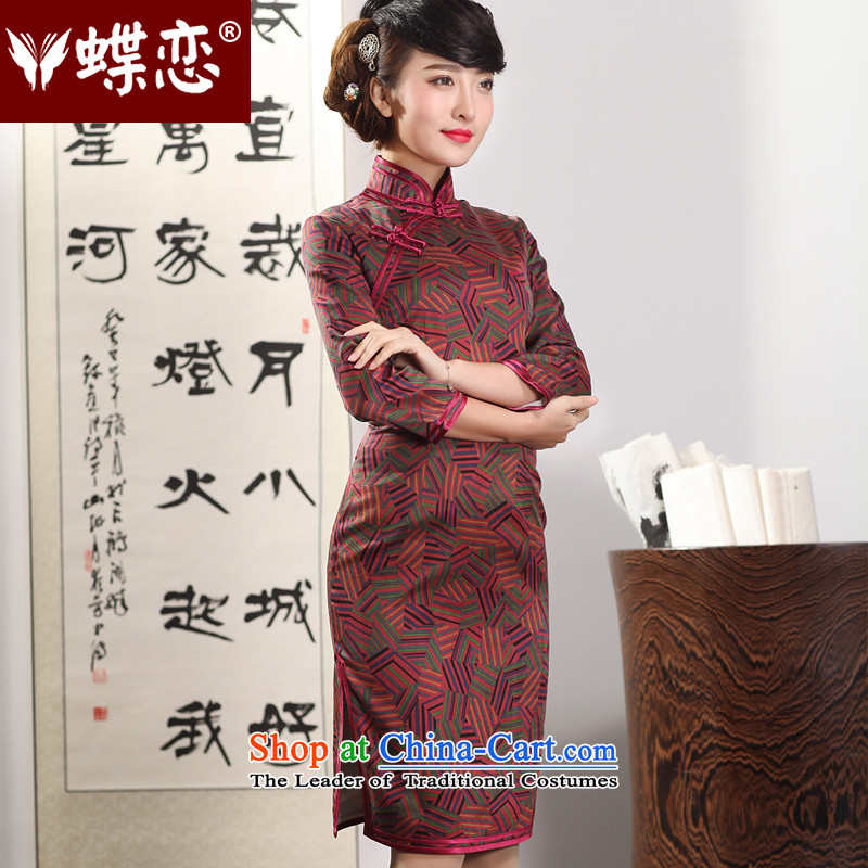 The Butterfly Lovers in the autumn of 2015, replacing the new improved stylish qipao manually. Long-heung-cloud yarn silk cheongsam dress 51225 geometry XL, Butterfly Lovers , , , shopping on the Internet